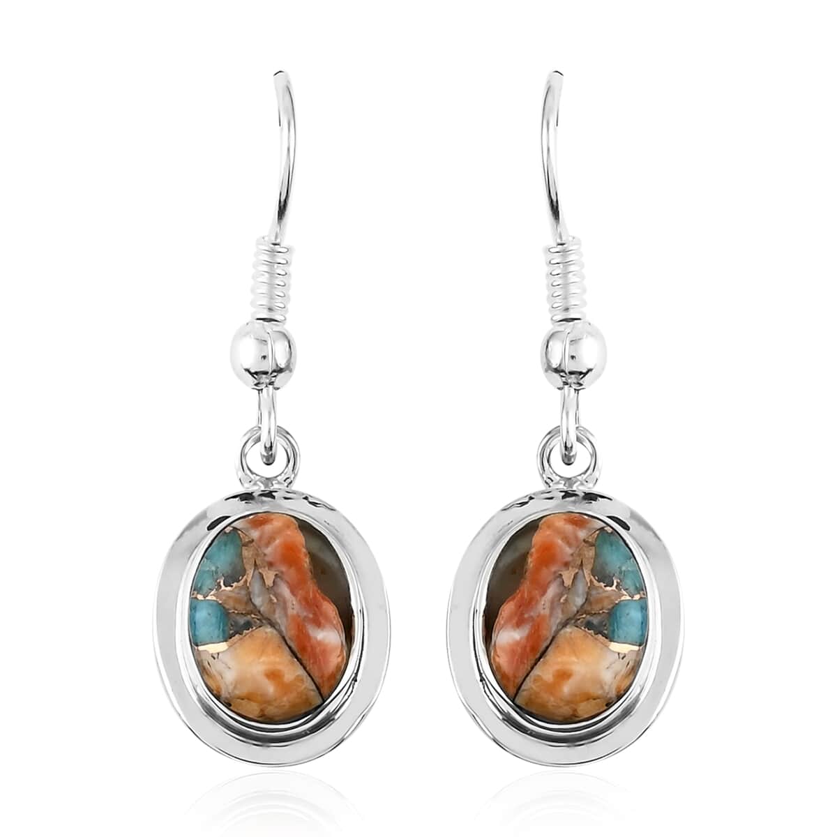 SANTA FE Style Spiny Turquoise Drop Earrings in Sterling Silver 1.70 ctw image number 0