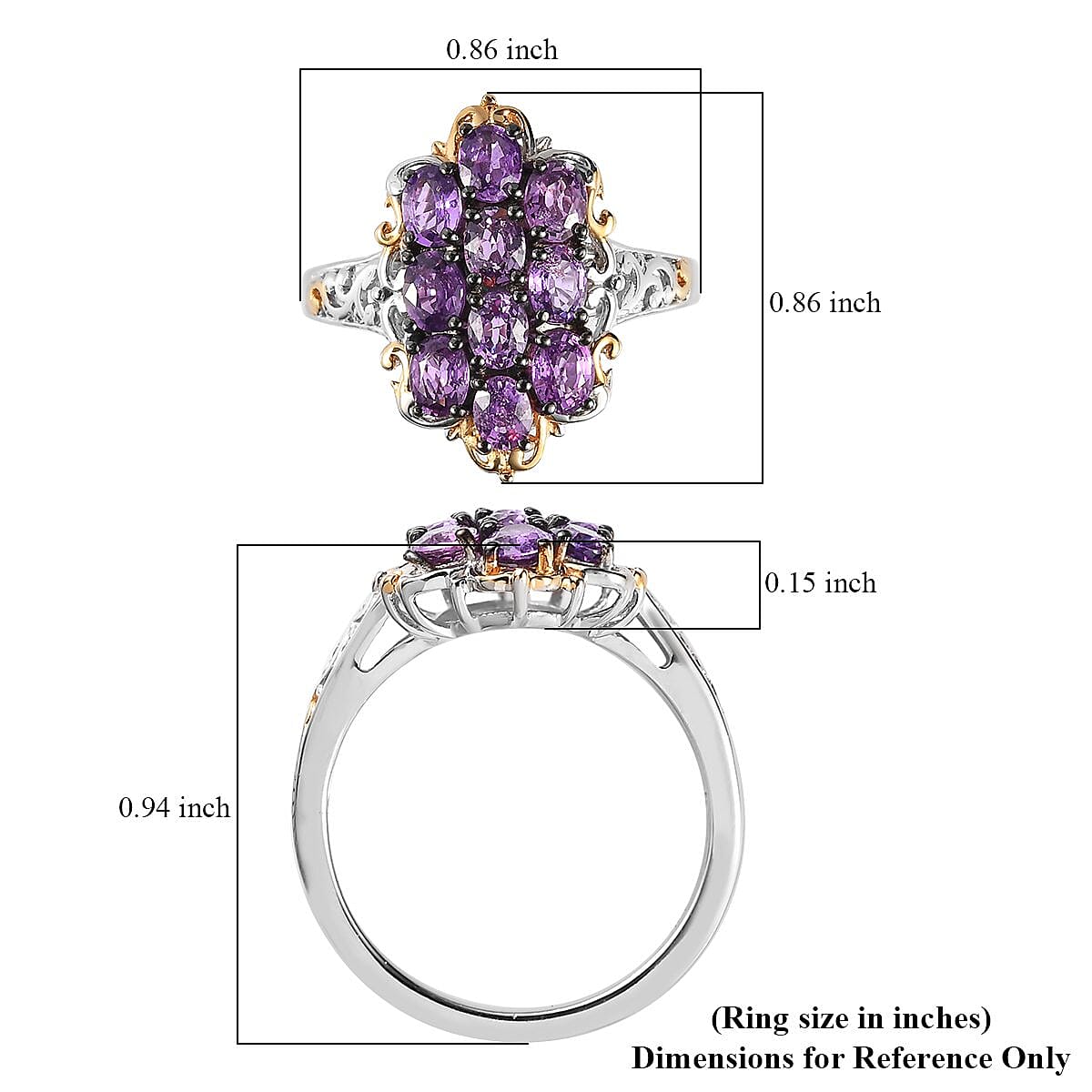 Madagascar Purple Sapphire Ring in Vermeil Yellow Gold and Platinum Over Sterling Silver (Size 10.0) 2.15 ctw