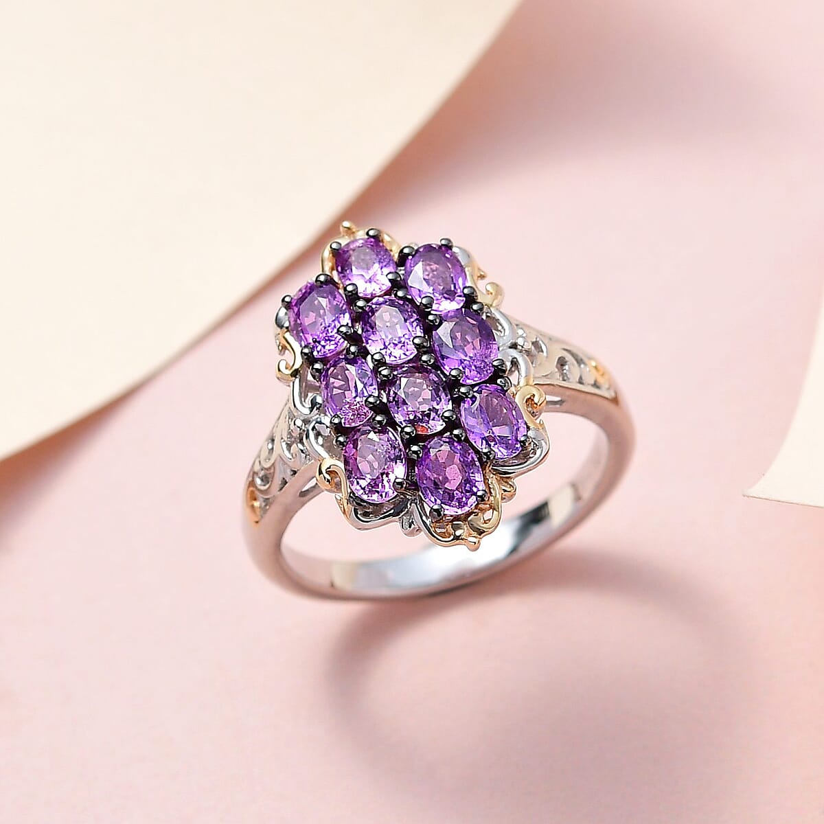 Madagascar Purple Sapphire Ring in Vermeil Yellow Gold and Platinum Over Sterling Silver (Size 8.0) 2.15 ctw image number 1