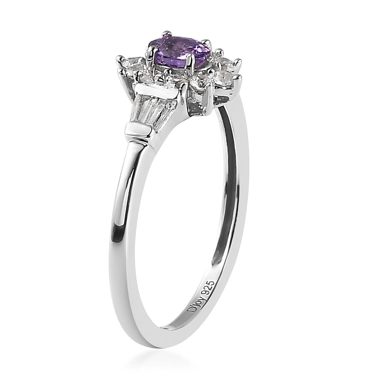 Madagascar Purple Sapphire and Natural White Zircon Sunburst Ring in Platinum Over Sterling Silver 0.65 ctw image number 3