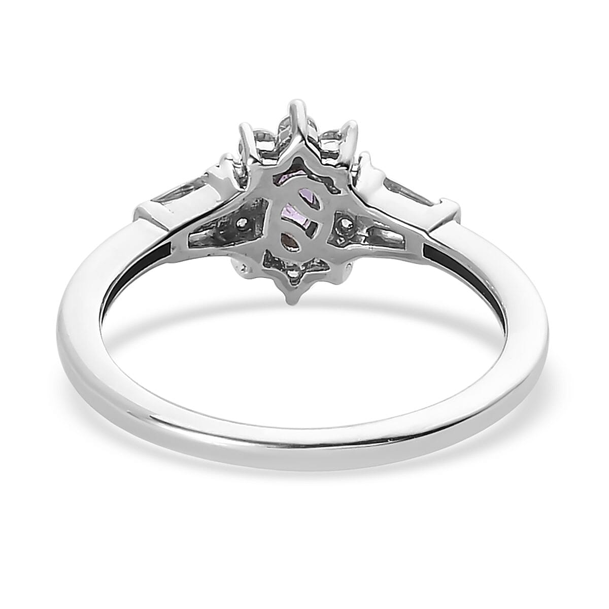 Madagascar Purple Sapphire and Natural White Zircon Sunburst Ring in Platinum Over Sterling Silver 0.65 ctw image number 4