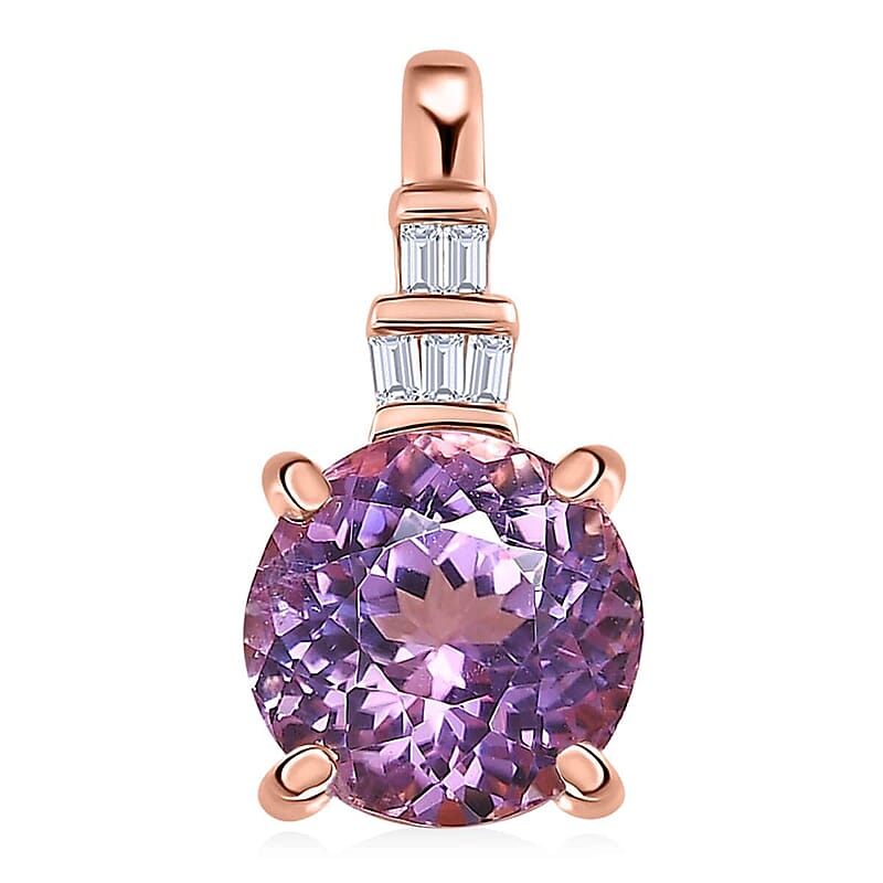 Luxoro 14K Rose Gold AAA Martha Rocha Kunzite and G-H I2 Diamond Accent Pendant 2.50 ctw