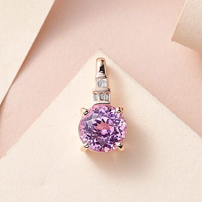 Luxoro 14K Rose Gold AAA Martha Rocha Kunzite and G-H I2 Diamond Accent Pendant 2.50 ctw
