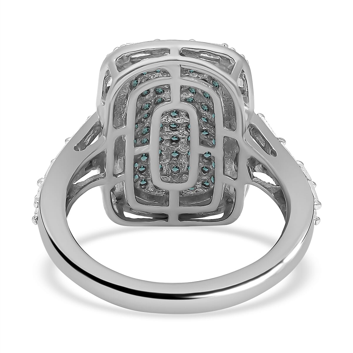 Blue and White Diamond 0.99 ctw Ring in Platinum Over Sterling Silver (Size 5.5)