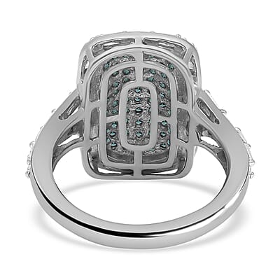 Blue and White Diamond 0.99 ctw Ring in Platinum Over Sterling Silver (Size 5.5)