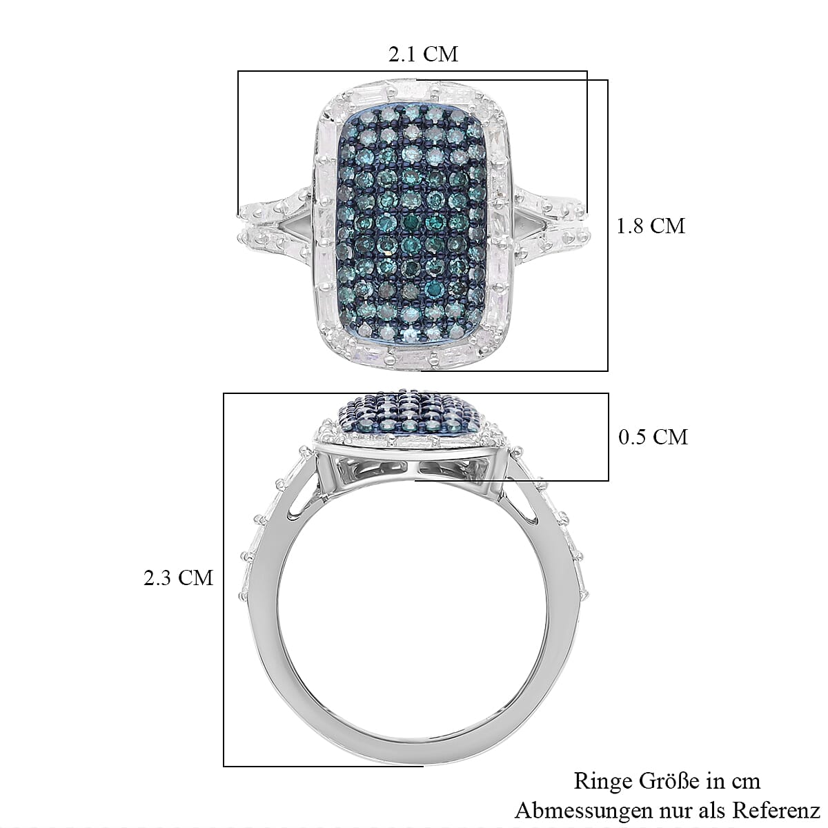 Blue and White Diamond 0.99 ctw Ring in Platinum Over Sterling Silver (Size 5.5)