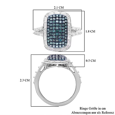 Blue and White Diamond 0.99 ctw Ring in Platinum Over Sterling Silver (Size 5.5)