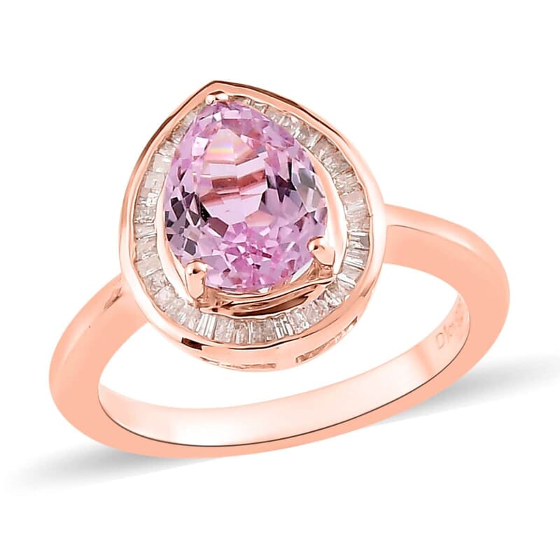 Premium Martha Rocha Kunzite and Diamond Halo Ring in Vermeil Rose Gold Over Sterling Silver (Size 10.0) 2.75 ctw