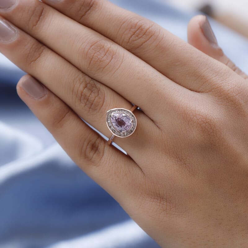 Premium Martha Rocha Kunzite and Diamond Halo Ring in Vermeil Rose Gold Over Sterling Silver (Size 10.0) 2.75 ctw