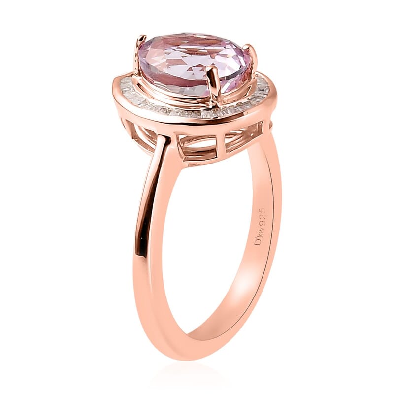 Premium Martha Rocha Kunzite and Diamond Halo Ring in Vermeil Rose Gold Over Sterling Silver (Size 10.0) 2.75 ctw