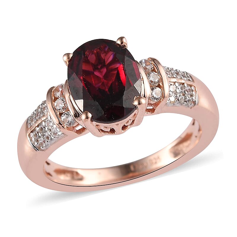 Orissa Rhodolite Garnet and White Zircon Ring in Vermeil Rose Gold Over Sterling Silver (Size 10.0) 2.35 ctw