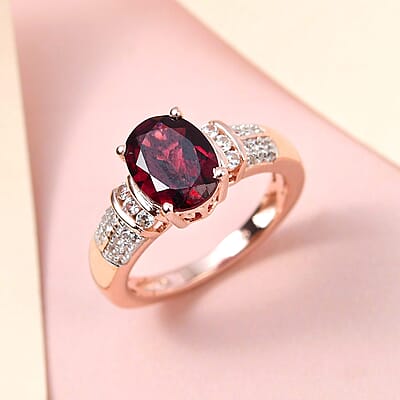 Orissa Rhodolite Garnet and White Zircon Ring in Vermeil Rose Gold Over Sterling Silver (Size 10.0) 2.35 ctw