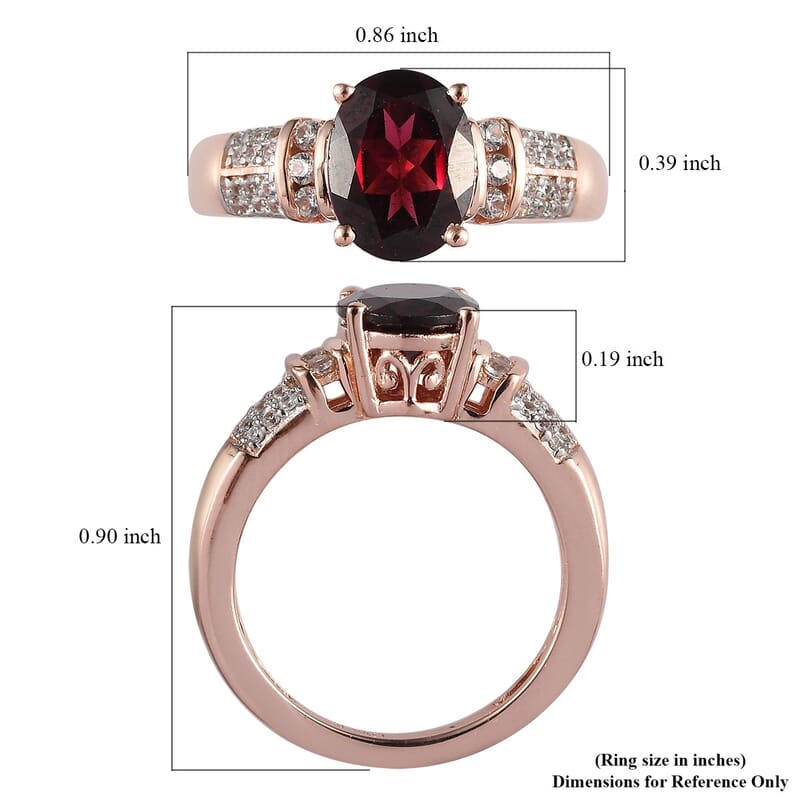Orissa Rhodolite Garnet and White Zircon Ring in Vermeil Rose Gold Over Sterling Silver (Size 10.0) 2.35 ctw