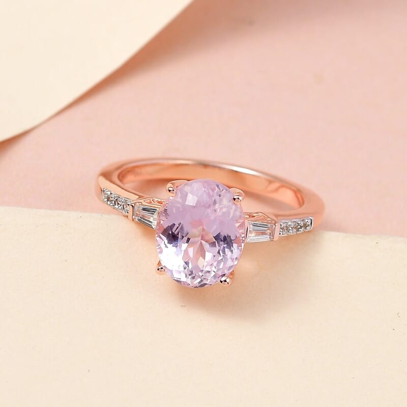 Premium Martha Rocha Kunzite and White Zircon Ring in Vermeil Rose Gold Over Sterling Silver (Size 10.0) 3.75 ctw