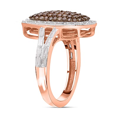 Natural Champagne and White Diamond 0.99 ctw Ring in 18K Vermeil Rose Gold Over Sterling Silver (Size 11.5)
