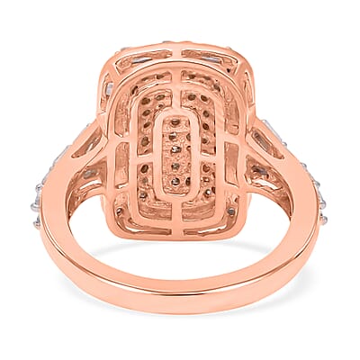 Natural Champagne and White Diamond 0.99 ctw Ring in 18K Vermeil Rose Gold Over Sterling Silver (Size 11.5)