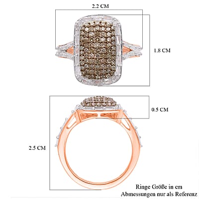 Natural Champagne and White Diamond 0.99 ctw Ring in 18K Vermeil Rose Gold Over Sterling Silver (Size 11.5)