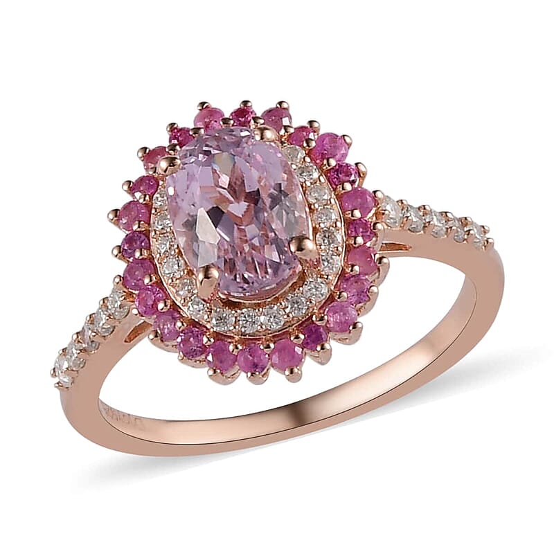 Premium Martha Rocha Kunzite and Multi Gemstone Floral Ring in Vermeil Rose Gold Over Sterling Silver (Size 10.0) 2.25 ctw