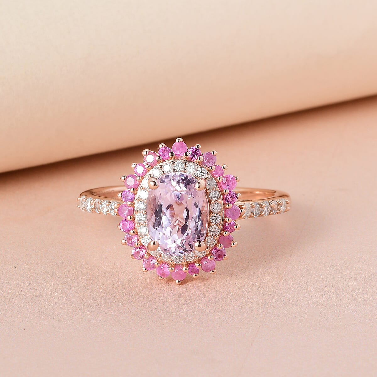 Premium Martha Rocha Kunzite and Multi Gemstone Floral Ring in Vermeil Rose Gold Over Sterling Silver 2.25 ctw image number 1