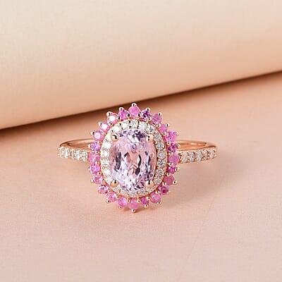 Premium Martha Rocha Kunzite and Multi Gemstone Floral Ring in Vermeil Rose Gold Over Sterling Silver (Size 10.0) 2.25 ctw