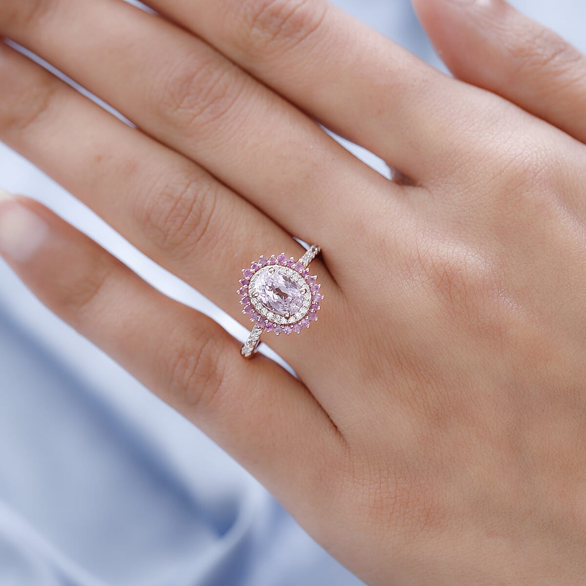 Premium Martha Rocha Kunzite and Multi Gemstone Floral Ring in Vermeil Rose Gold Over Sterling Silver 2.25 ctw image number 2