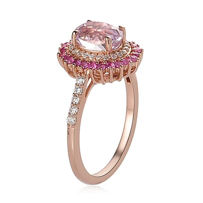 Premium Martha Rocha Kunzite and Multi Gemstone Floral Ring in Vermeil Rose Gold Over Sterling Silver (Size 10.0) 2.25 ctw