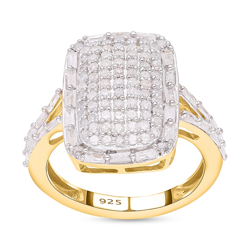 White Diamond 0.99 ctw Ring in 18K Vermeil Yellow Gold Over Sterling Silver (Size 8.0)