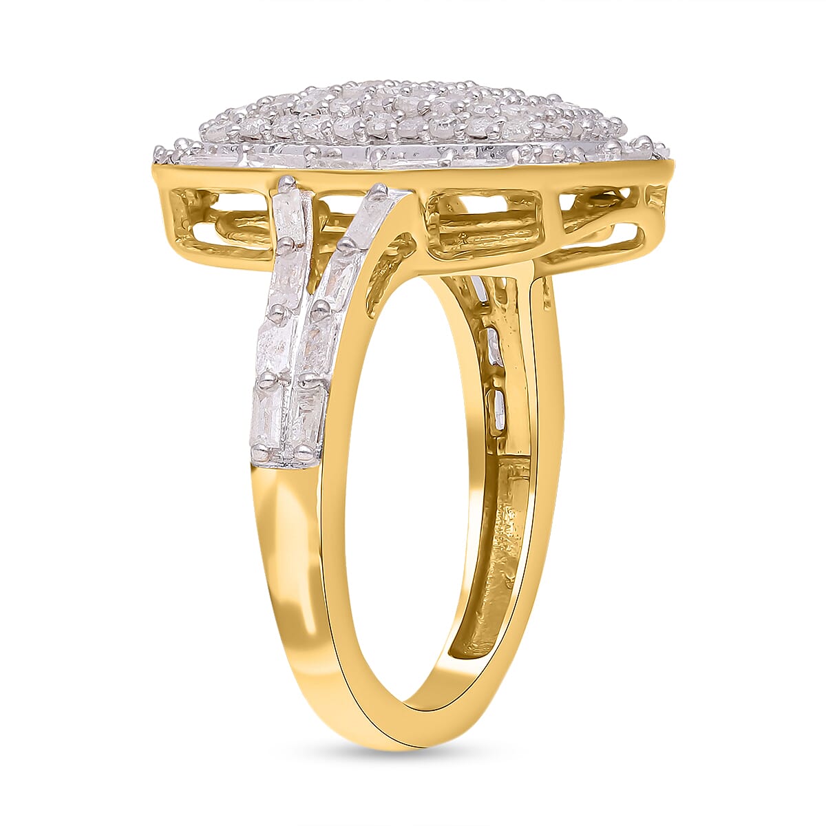 White Diamond 0.99 ctw Ring in 18K Vermeil Yellow Gold Over Sterling Silver (Size 8.0)