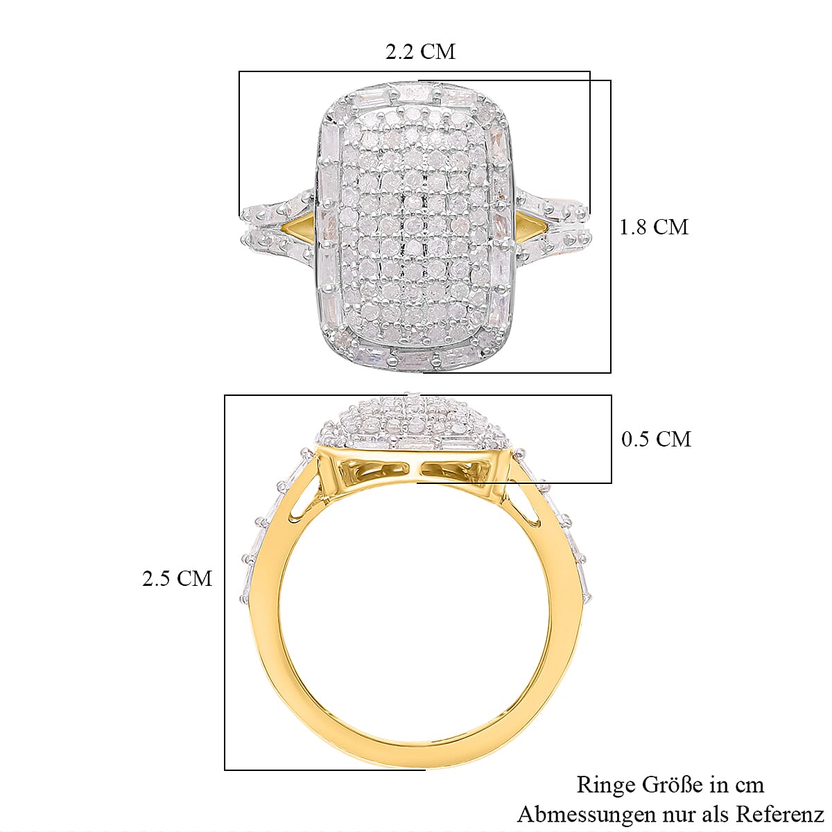 White Diamond 0.99 ctw Ring in 18K Vermeil Yellow Gold Over Sterling Silver (Size 8.0)