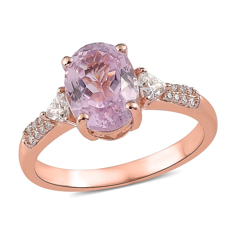 Premium Martha Rocha Kunzite and Moissanite Ring in Vermeil Rose Gold Over Sterling Silver (Size 10.0) 2.85 ctw