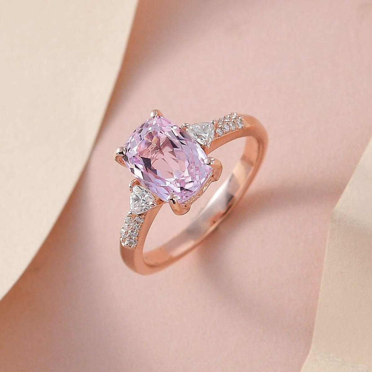 Premium Martha Rocha Kunzite and Moissanite Ring in Vermeil Rose Gold Over Sterling Silver (Size 10.0) 2.85 ctw image number 1