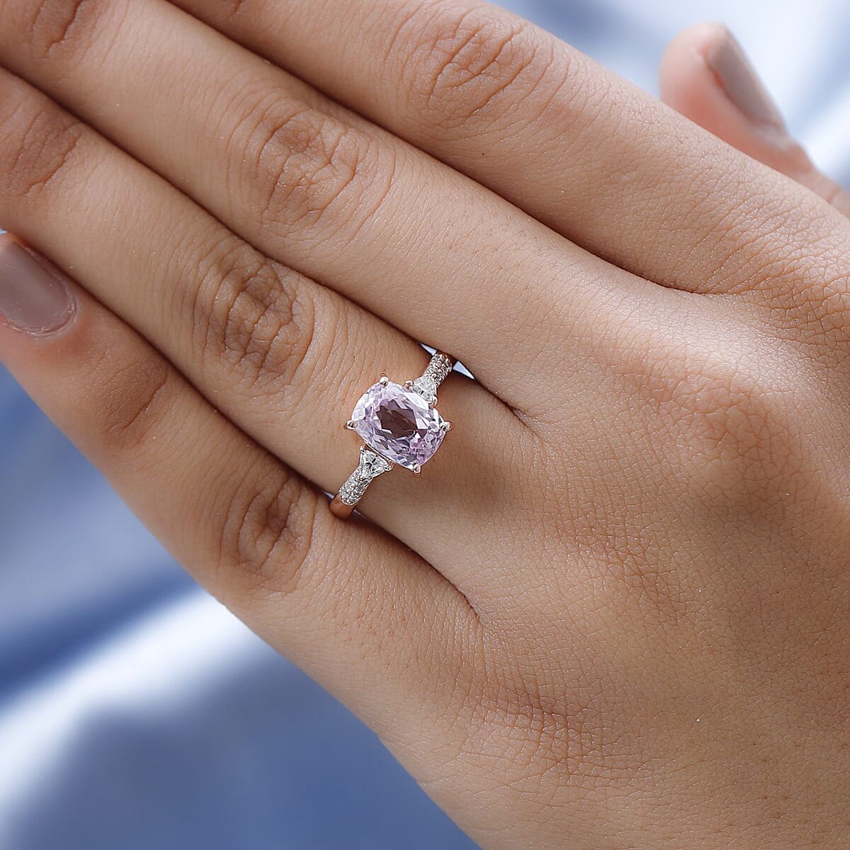 Premium Martha Rocha Kunzite and Moissanite Ring in Vermeil Rose Gold Over Sterling Silver (Size 10.0) 2.85 ctw image number 2