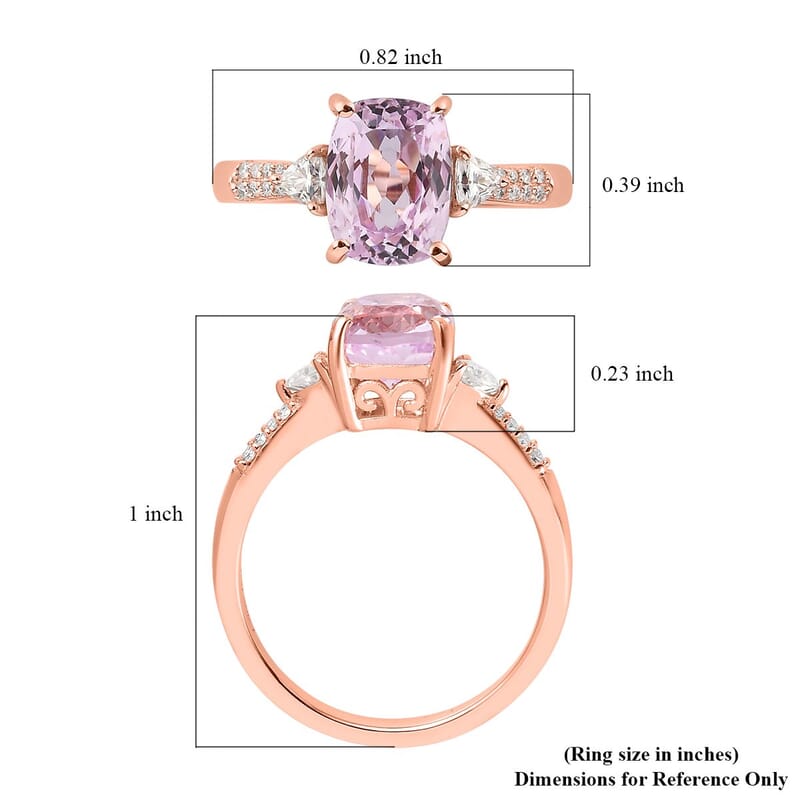 Premium Martha Rocha Kunzite and Moissanite Ring in Vermeil Rose Gold Over Sterling Silver (Size 10.0) 3.15 ctw
