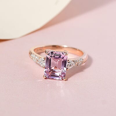 Premium Martha Rocha Kunzite and Moissanite Ring in Vermeil Rose Gold Over Sterling Silver (Size 10.0) 3.35 ctw