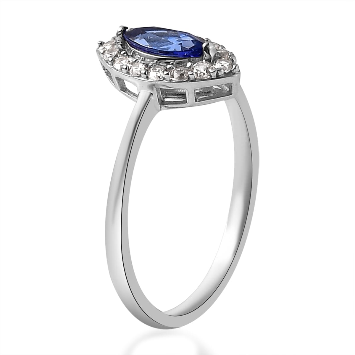 AAA Tanzanite and Natural White Zircon Halo Ring in Platinum Over Sterling Silver 1.00 ctw image number 3