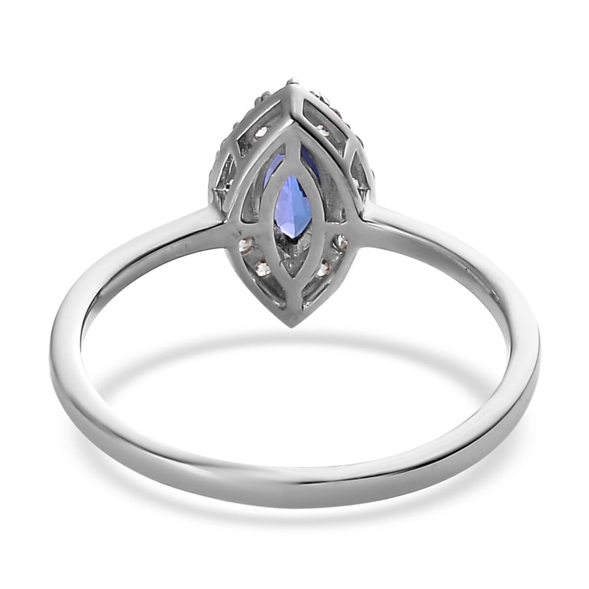 AAA Tanzanite and Natural White Zircon Halo Ring in Platinum Over Sterling Silver 1.00 ctw image number 4