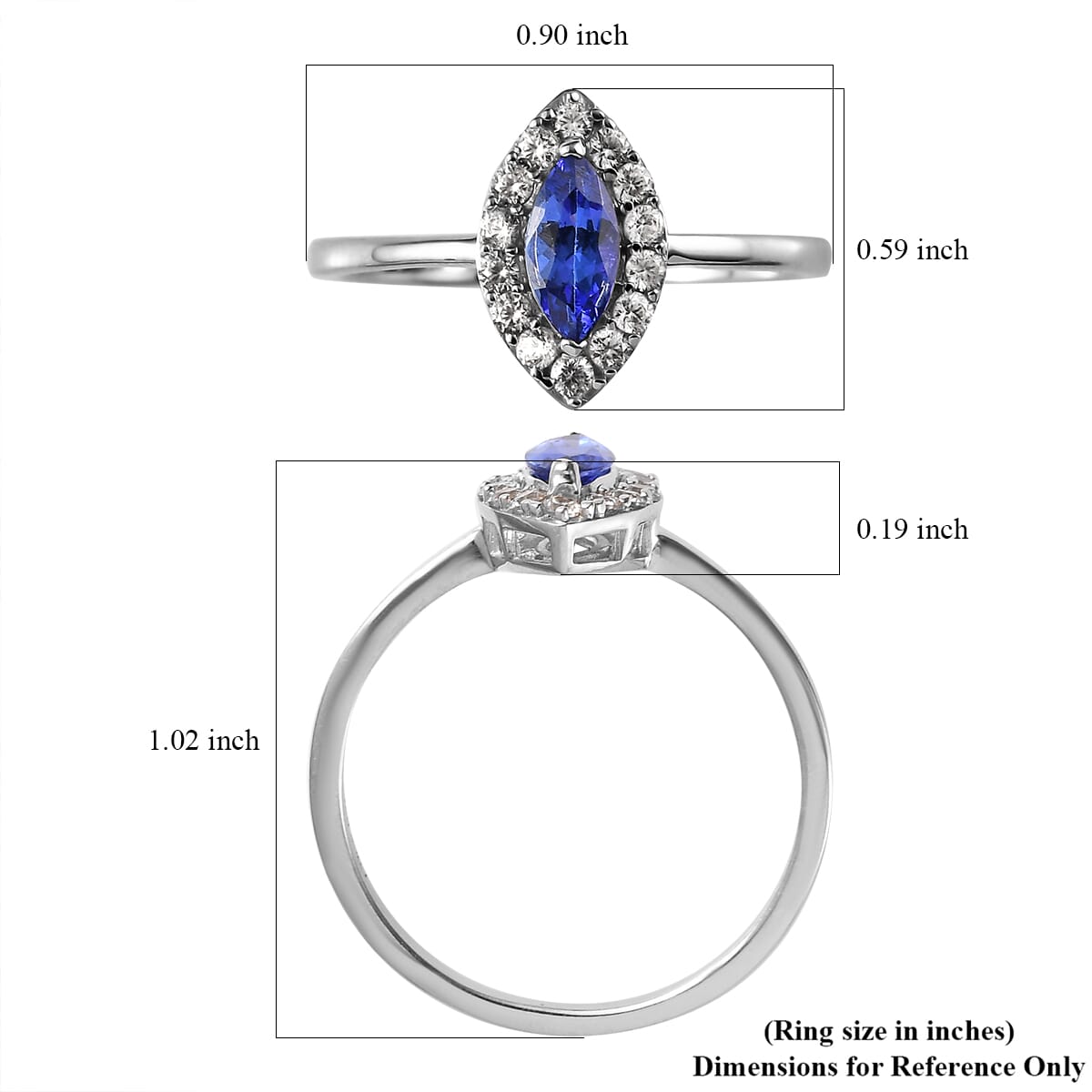 AAA Tanzanite and Natural White Zircon Halo Ring in Platinum Over Sterling Silver 1.00 ctw image number 5