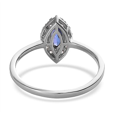 AAA Tanzanite and White Zircon Halo Ring in Platinum Over Sterling Silver (Size 6.0) 1.00 ctw