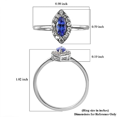AAA Tanzanite and White Zircon Halo Ring in Platinum Over Sterling Silver (Size 6.0) 1.00 ctw