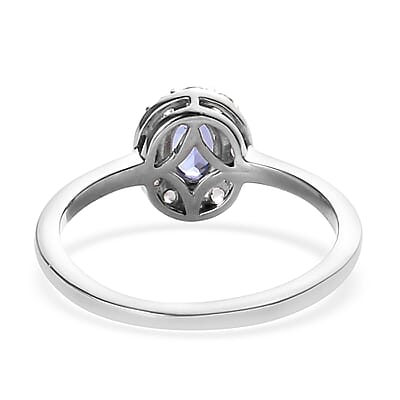 AAA Tanzanite and White Zircon Halo Ring in Platinum Over Sterling Silver (Size 10.0) 0.85 ctw