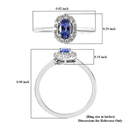 AAA Tanzanite and White Zircon Halo Ring in Platinum Over Sterling Silver (Size 10.0) 0.85 ctw