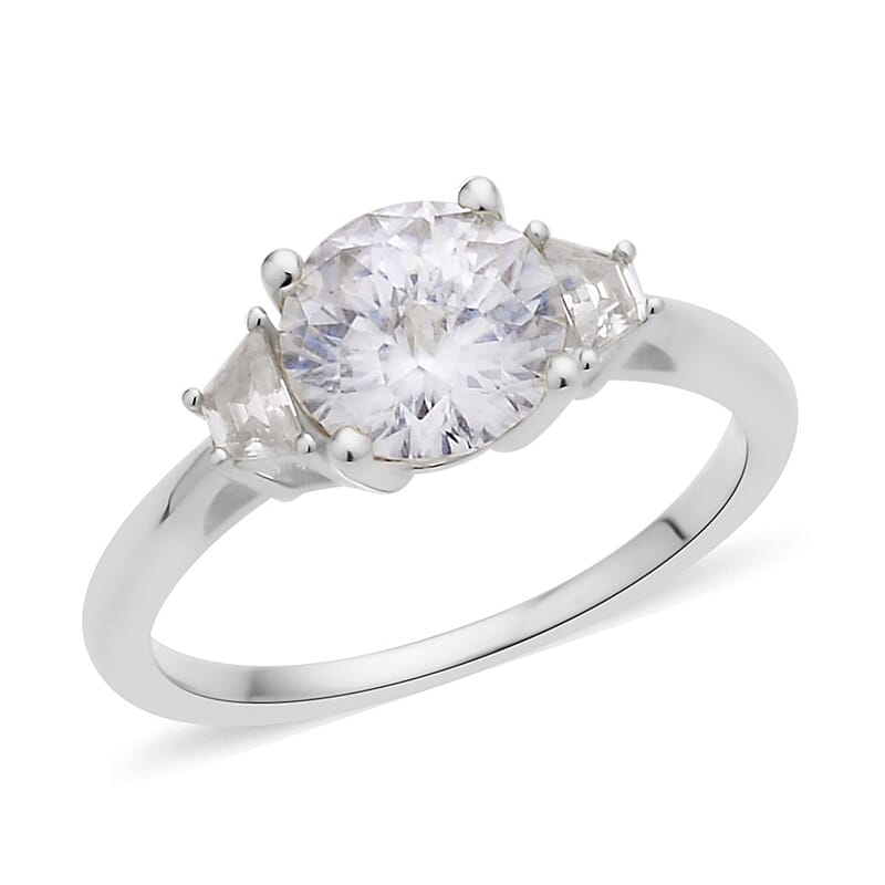 Emperor Cut Moissanite Ring in Platinum Over Sterling Silver (Size 10.0) 2.00 ctw