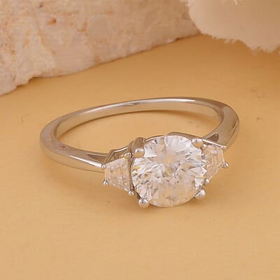 Emperor Cut Moissanite Ring in Platinum Over Sterling Silver (Size 10.0) 2.00 ctw
