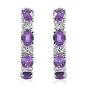 Madagascar Purple Sapphire and White Zircon Hoop Earrings in Platinum Over Sterling Silver 1.75 ctw