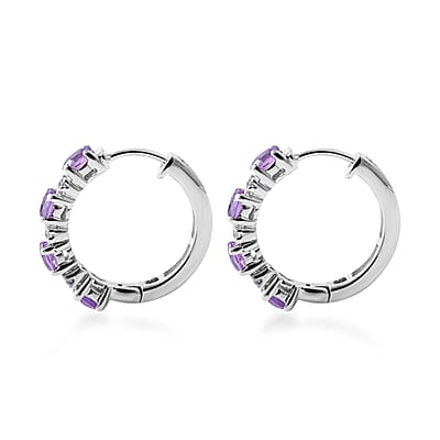Madagascar Purple Sapphire and White Zircon Hoop Earrings in Platinum Over Sterling Silver 1.75 ctw