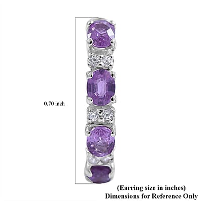 Madagascar Purple Sapphire and White Zircon Hoop Earrings in Platinum Over Sterling Silver 1.75 ctw