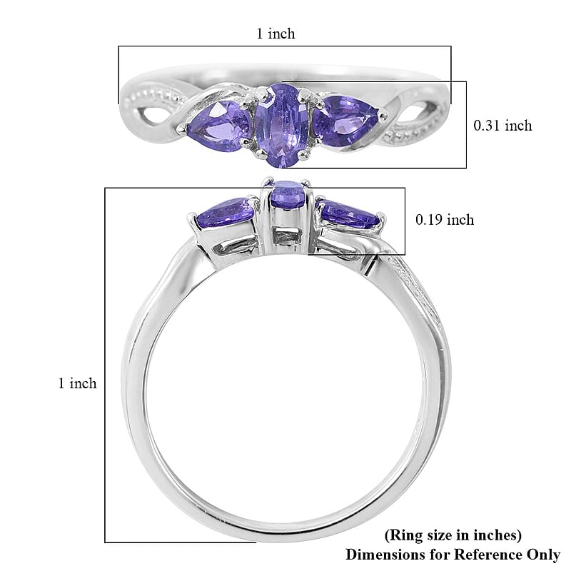 Madagascar Purple Sapphire 3 Stone Ring in Platinum Over Sterling Silver (Size 10.0) 0.65 ctw