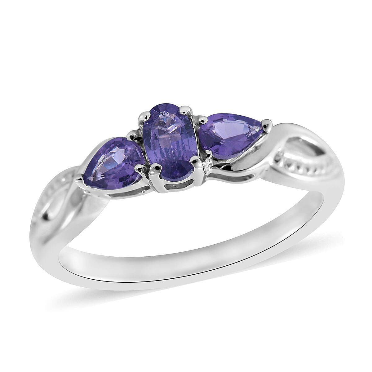 Madagascar Purple Sapphire 3 Stone Ring in Platinum Over Sterling Silver (Size 6.0) 0.65 ctw image number 0