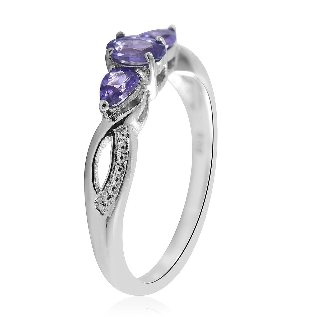 Madagascar Purple Sapphire 3 Stone Ring in Platinum Over Sterling Silver (Size 6.0) 0.65 ctw image number 2