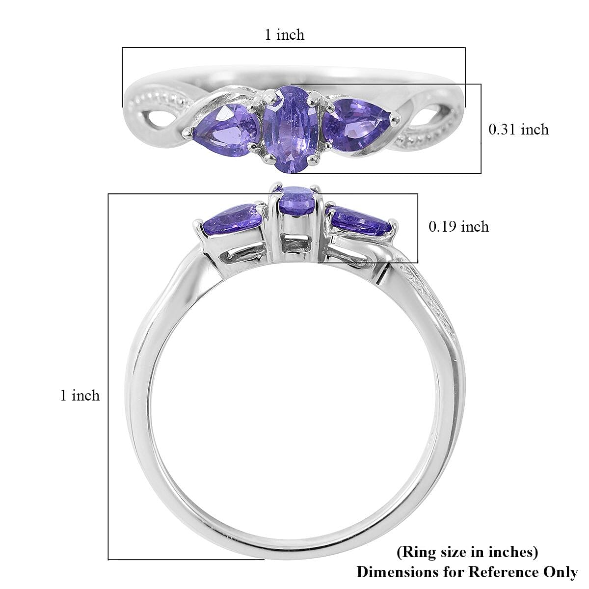 Madagascar Purple Sapphire 3 Stone Ring in Platinum Over Sterling Silver (Size 6.0) 0.65 ctw image number 4